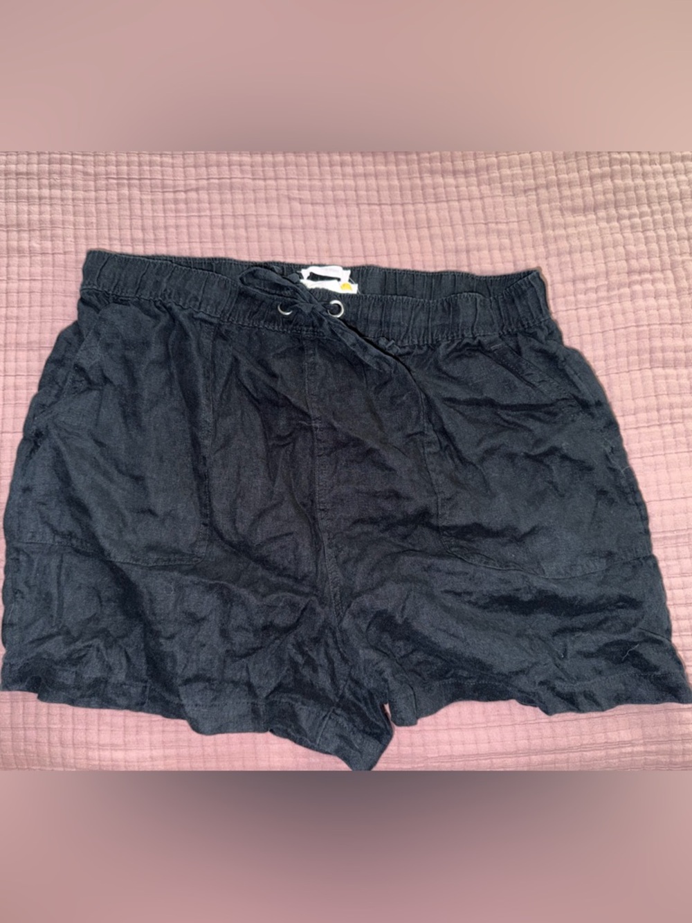 “C&C California” Elastic-Waist Black Linen Shorts